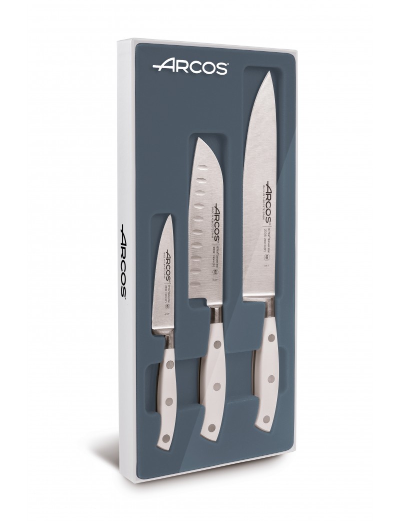 Couteau chef / Eminceur manche blanc - lame inox Nitrum 20cm - Riviera -  Arcos