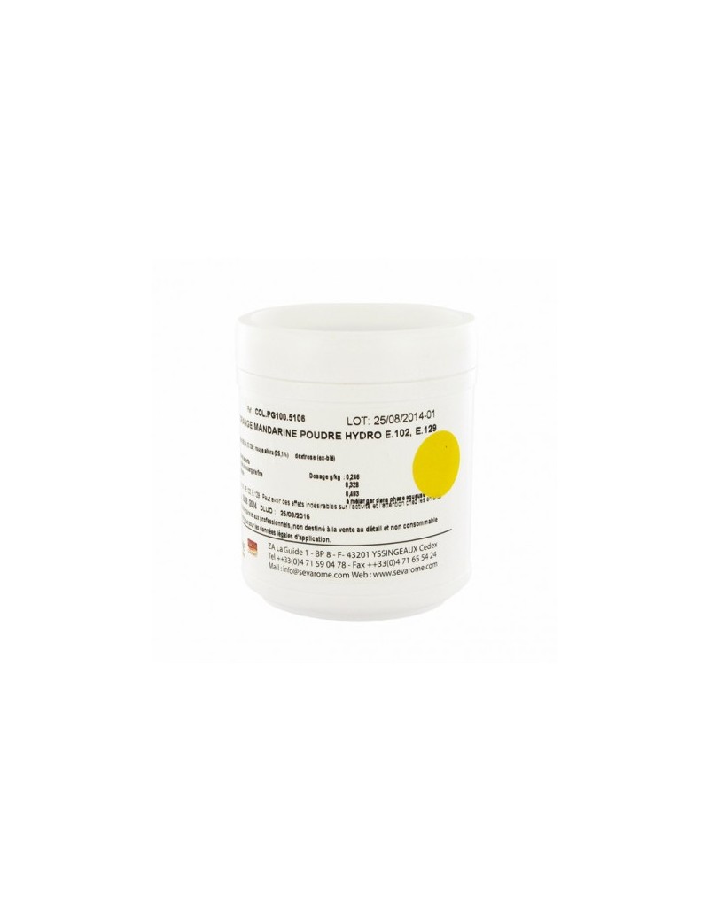 Colorant alimentaire en poudre hydrosoluble couleur jaune citron intense -  Pot de 50g