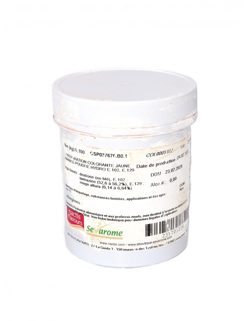 Colorant poudre jaune d'œuf E102/E129 - hydrosoluble - 20 g